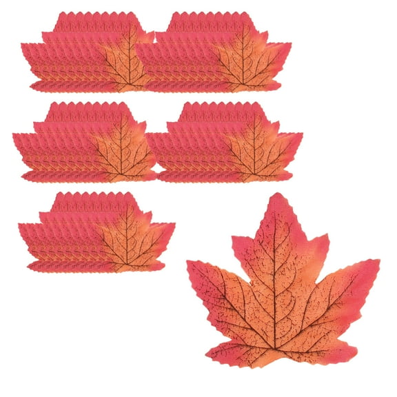 50Pcs Fall Artificial Maple Leaves, Orange Faux Autumn Leaves for Thanksgiving, Halloween, Wedding, Party & Harvest Season Décor