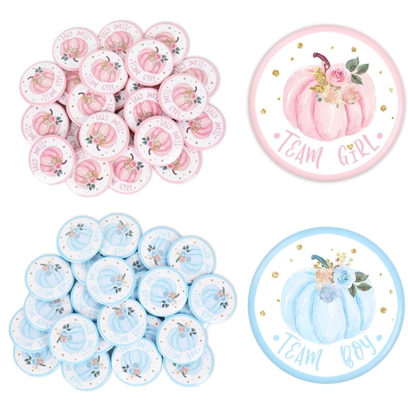 50Pcs Fall Pumpkin Gender Reveal Button Pins Pink Blue Party Favors 1 Pack