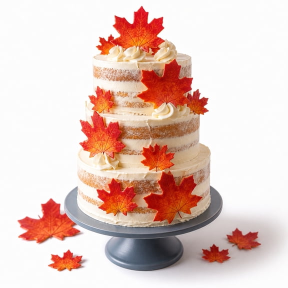 50Pcs Fallthemed Edible Red Maple Leaf Cake Decorations, 1.77Inch Rice Paper Topper, Seasonal Wafer Accent for Autumn Baked Goods, Thanksgiving Sweet Treats