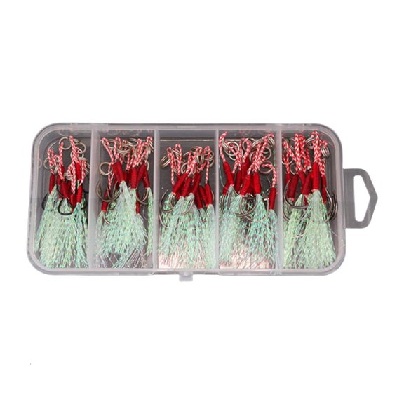 50Pcs Fishing Assist Hook Kits Slow Quickly Fall Jigs Fishing Hook Flash Dancing Jigging Assist Hook Enduring