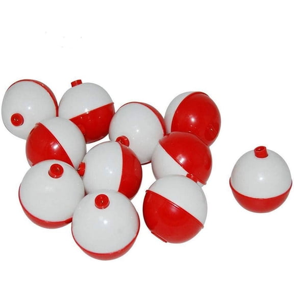 50Pcs Fishing Bobbers Floats,1 inch Hard ABS Bobber for Fishing Snap-on Round Fishing Floats Red and White Fishing Bobbers Bobs Fishing Party Decorations