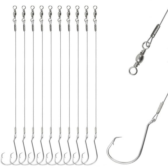 50Pcs Fishing Circle Hook Catfishing Rig with Steel Wire Leader Pre-Rigged Offset Fishing Hooks for Bass Surf fishing Rig