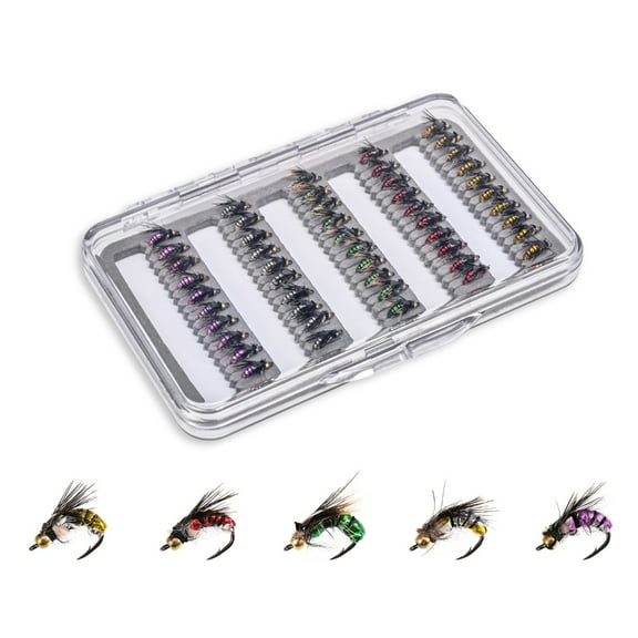 50Pcs Fishing Fly Hooks Dry Wet Streamers Tackle Sharpened Hook Trout Bass Steel Head