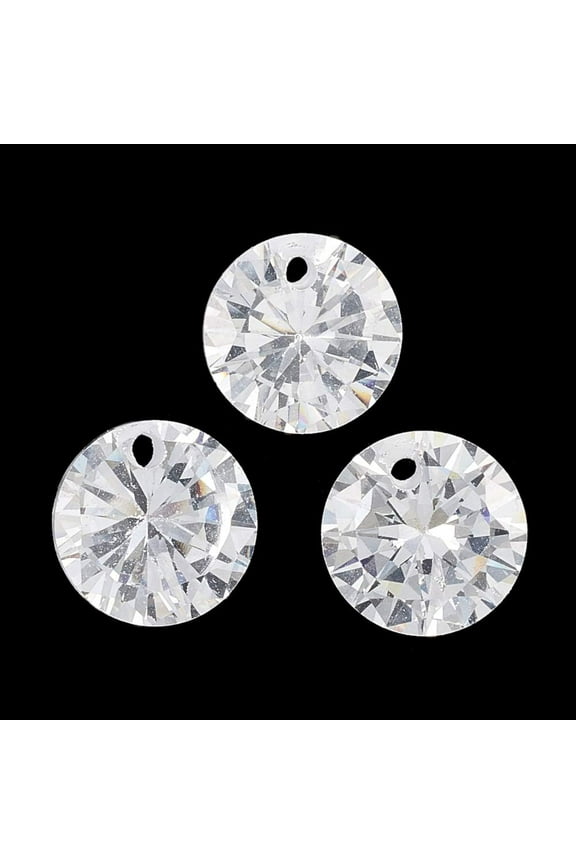 50Pcs Flat Round Pendants Cubic Zirconia Charms Faceted Clear for Women Birthday Festival Elegant Gifts Personalized Jewelry 4x2mm Hole: 0.7mm