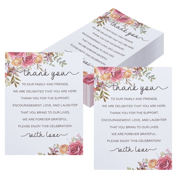 50Pcs Floral Wedding Thank You Place Setting Cards 4x6Inch Flower Paper Thank You Card Rectangle with Word Wedding Seat Card