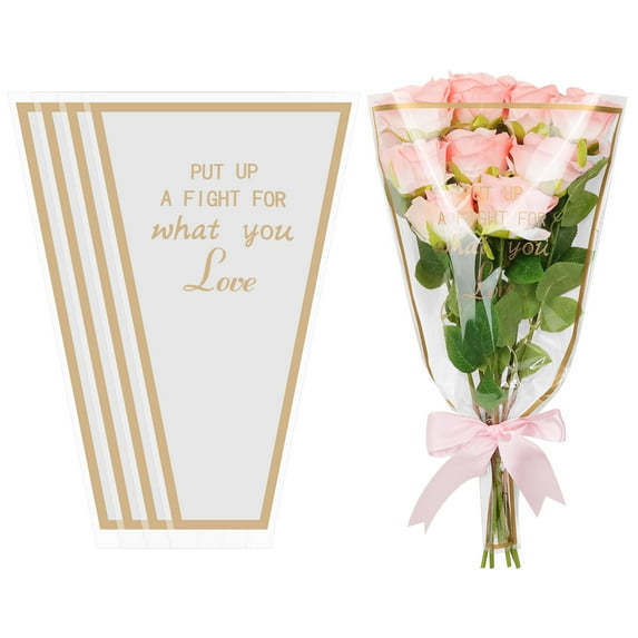 TickJOY Flower Bouquet Wrapping Bags – 50 Pcs White Floral Gift Wrap Bags for Bouquets, Reusable Clear Flower Bags for Florists and Events – Wedding, Birthday, Party Decoration Supplies
