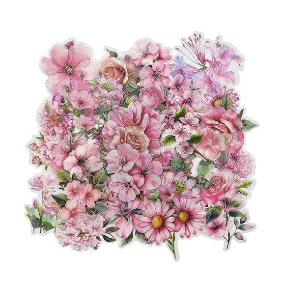 50Pcs Flower PVC Waterproof Stickers Self-adhesive Decals for Suitcase Skateboard Refrigerator Helmet Pink 55~61x36~55x0.1mm