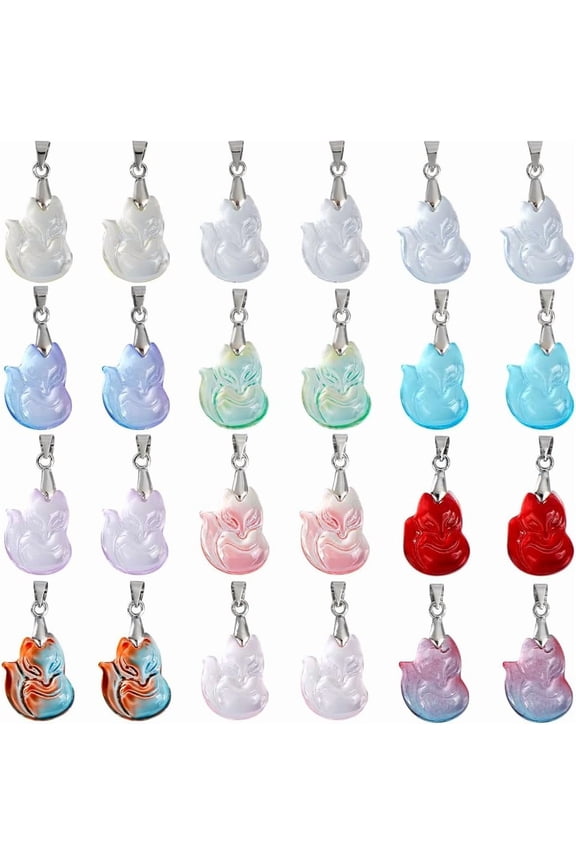 50Pcs Fox Gradient Color Baking Paint Transparent Glass Pendants Mixed Color 23.5x14x6.5mm Hole: 3.8x4mm