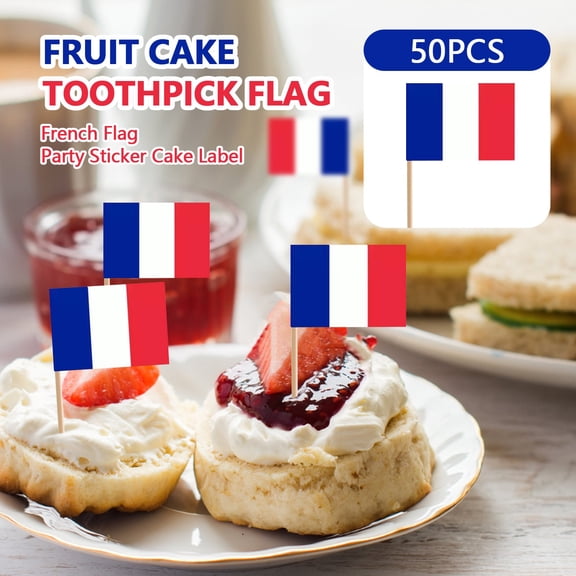 50Pcs French Flag Toothpick Flag, Paper Cake Tags And Cocktail Party Picks, French National Flag Design, Food-Safe Wooden Toothpicks For Cocktail Parties, Cake Decorations,