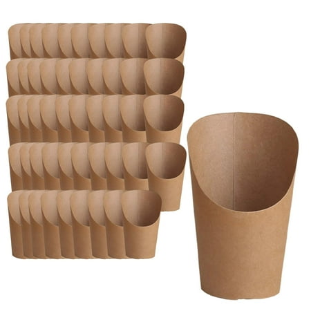 50Pcs French Fry Cups Kraft Paper Cups Holder Thickened Trays Store Brown