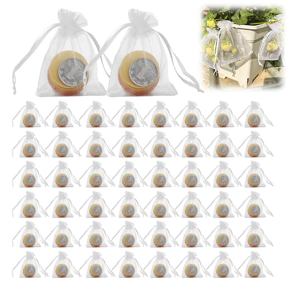 50Pcs Fruit Protection Bags,3 Sizes Fruit Nets for Fruits Tree,Garden Netting Bags with Drawstring Mesh Barrier Bag for Small Fruits Plant Flower Vegetable Garden Organza Bag Netting
