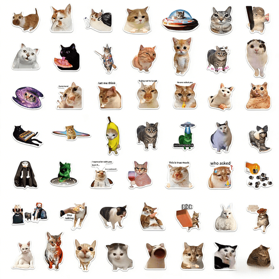 50Pcs Funny Kawaii Stickers – Waterproof Cat Meme Vinyl Stickers for Adults Laptops Water Bottles