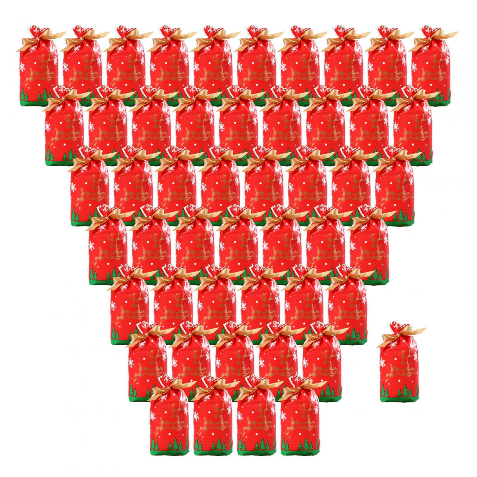 HIPIHOM 50pcs Christmas Candy Bags - Rabbit Ear Treat Bags With Holiday Designs, 14x23cm EVA Plastic For Party Favors