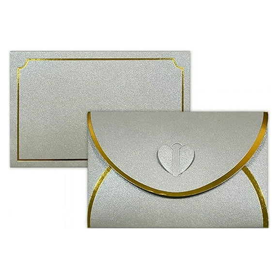 50Pcs Gift Card Envelopes with Love Buckle Envelopes with Gold Border, Envelope for Note Cards, Wedding Silver