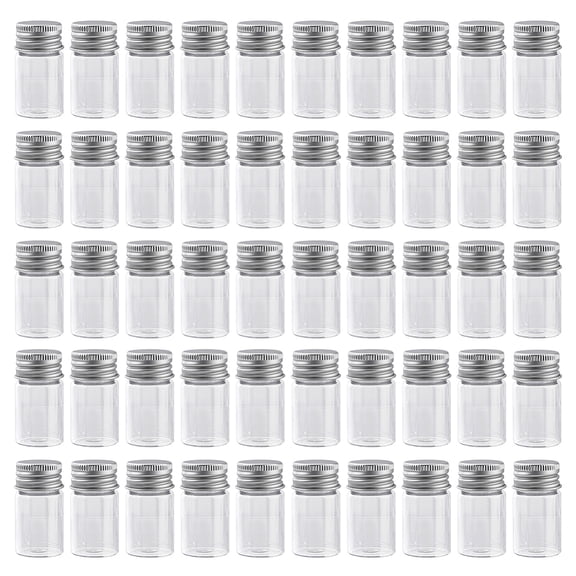 50Pcs Glass Bottles Bead Containers Screw Top Bead Storage Tubes with Silver Color Plated Aluminum Cap Column Clear 2.2x4cm