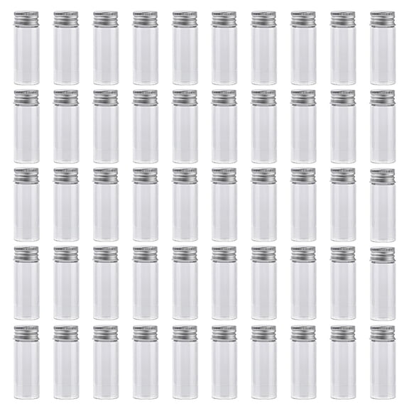 50Pcs Glass Bottles Bead Containers Screw Top Bead Storage Tubes with Silver Color Plated Aluminum Cap Column Clear 2.2x6cm
