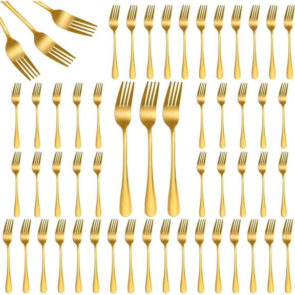 50Pcs Gold Stainless Steel Dinner Forks 8 Inch, Cutlery Forks, Metal Forks for Home, Restaurant, Kitchen, Dishwasher Safe Suitable for Salad, Dessert, Beef Steak, Spaghetti, Mirror Polished