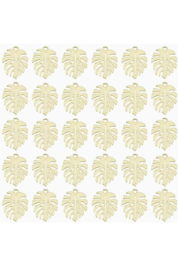 50Pcs Golden Tropical Leaf Charms Palm Leaves Charms Alloy Monstera Leaf Charms 21x17mm Small Plant Charms Metal Baking Painted Pendants for Necklace Jewelry Making Hole: 1.6mm