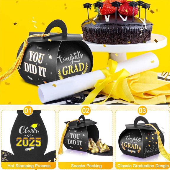 50Pcs Graduation Cap Candy Boxes, Bachelor Hat Shaped Treat Boxes with Tassels for Graduation Party Favors & Gift Giving