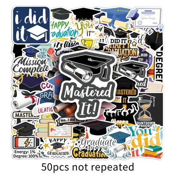 50Pcs Graduation Stickers, Waterproof Vinyl Graduation Decals, Funny Graduation Stickers for Laptop, Water Bottle, Phone Case, Class of 2026 Graduation Party Favors, Graduation Gifts for Graduates