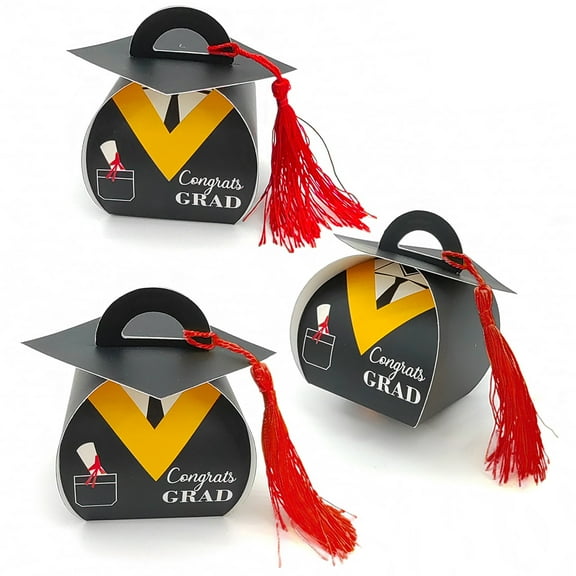 50Pcs Graduation-Themed Candy Boxes Graduation Celebration Table Centerpieces Graduation Cap Gift Box Graduation Party Favors Candy Boxes Treat Box with Red Tassels