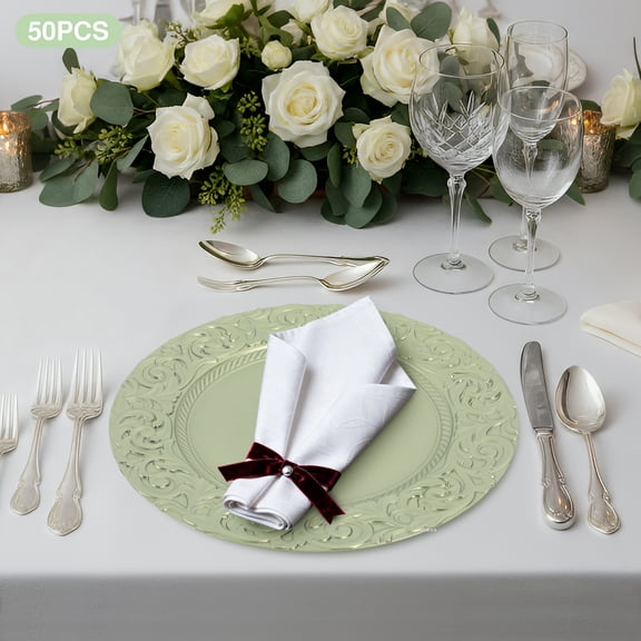 50Pcs Green Antique Charger Plates, Charger Plates, Decorative Plate for Table Dinner Kitchen Party, Each Product Diameter: 33cm/13in