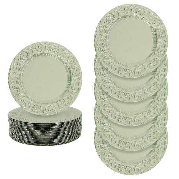 50Pcs Green Charger Plates Bulk, 13" Antique Charger Plates Set with Embossed Rim Reusable Serving Round Plate for Wedding Party Event Tableware