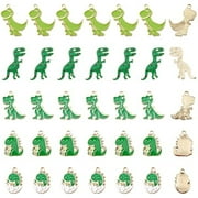 WEIYAN KJ 50Pcs Green Dinosaur Charms Alloy Enamel Pendants Light Gold Enamel Dangle Pendants
