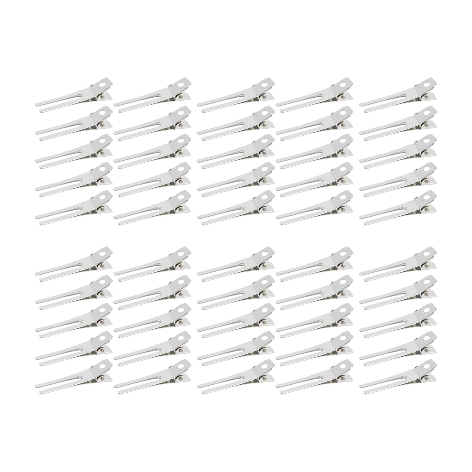 50Pcs Hair Clips Clamps, Haircuts , Duckbill Clips Setting Section Iron Double Prong Pins Clips