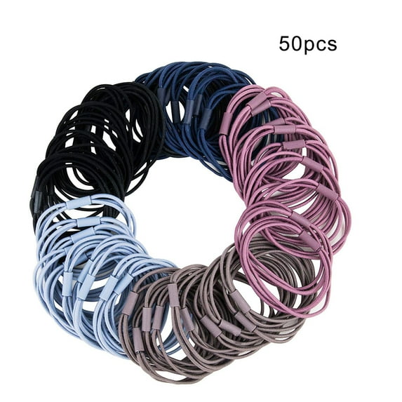 50Pcs Hair Ties, Hair Rubber Bands, Imported Rubber Yarn + Nylon Yarn + Leather Hose Stretchable 2mm Thin 3 In 1 Hair Ties Fit for Almost Most Hairstyles, 5 Colors