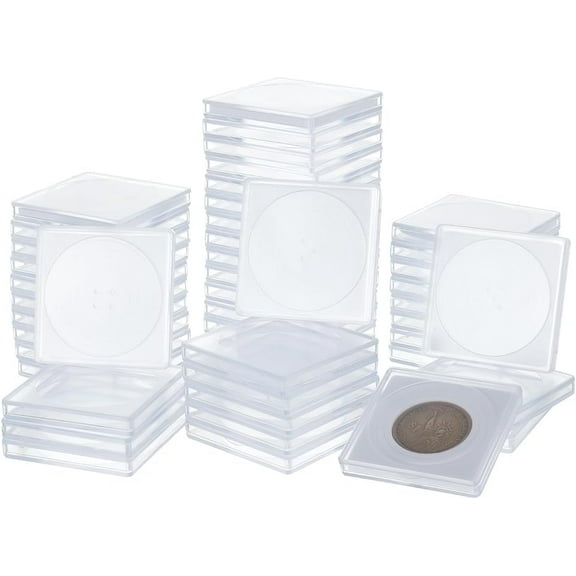 50Pcs Half Dollar Coin Holders Plastic Square Coin Boxes Coin Storage Case with Foam Gasket Coin Snap Holder for Coin Collection Supplies Coin Protectors 1.8 x 1.8 Inches