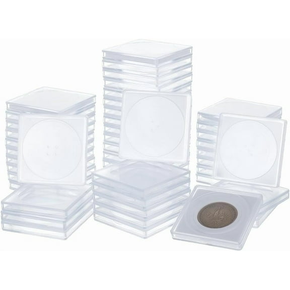 50Pcs Half Dollar Coin Holders Plastic Square Coin Boxes Coin Storage Case with Foam Gasket Coin Snap Holder