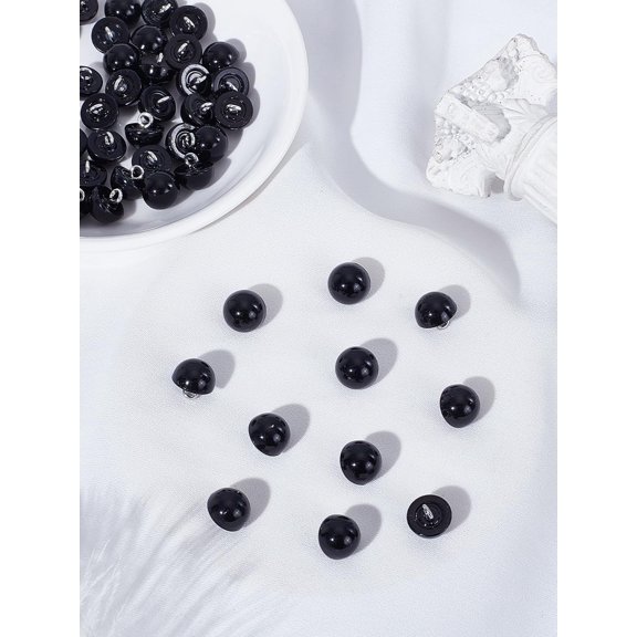 50Pcs Half Round Plastic Buttons Black 1-Hole Buttons Round Sewing Accessories with Brass Wire for Women DIY Clothes Bags Shoes Decoration 10x10mm Hole: 2.5mm Plastic