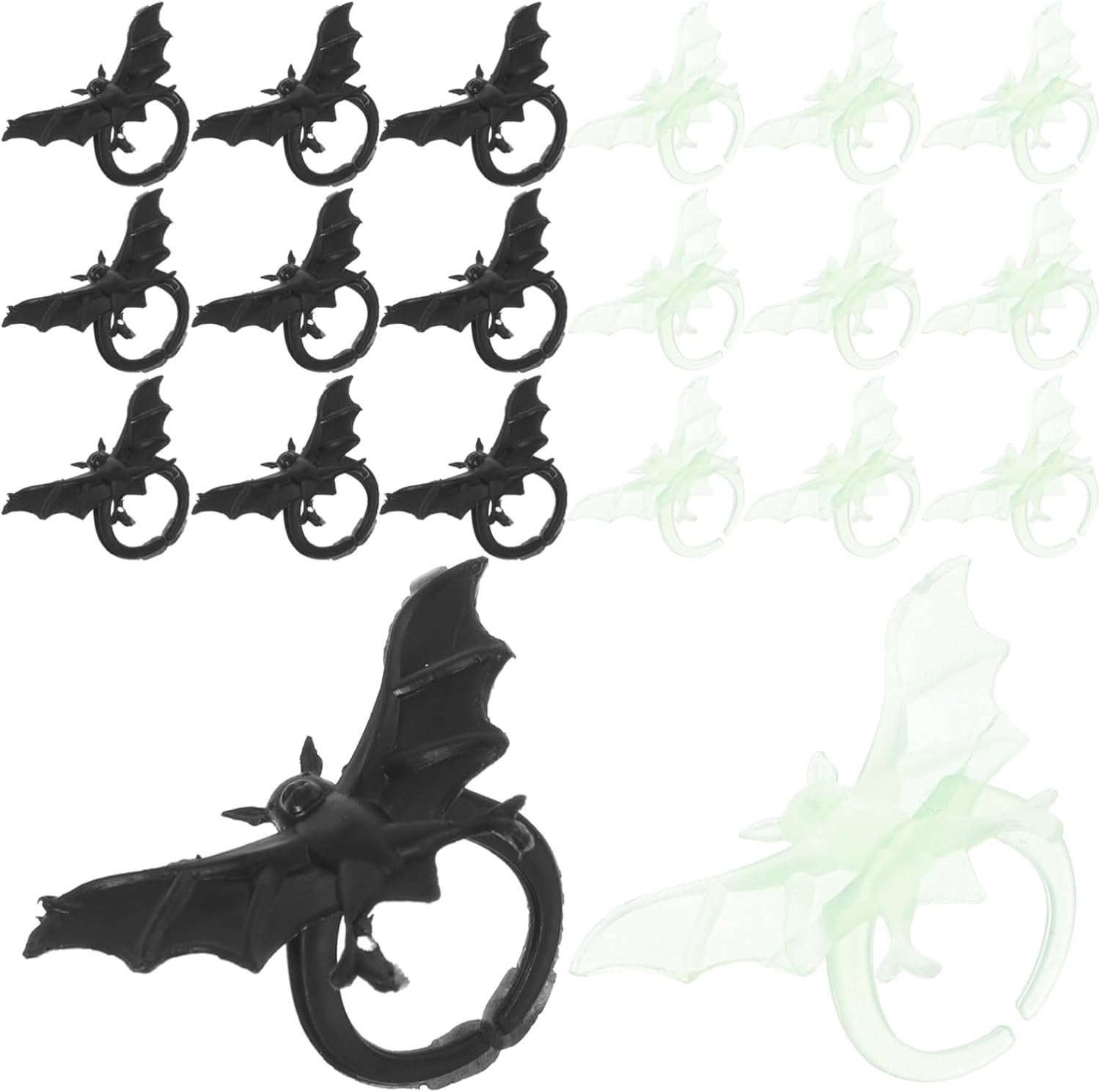 50Pcs Halloween Bat Rings Plastic Bat Ring Glow in The Dark Fake Rings ...