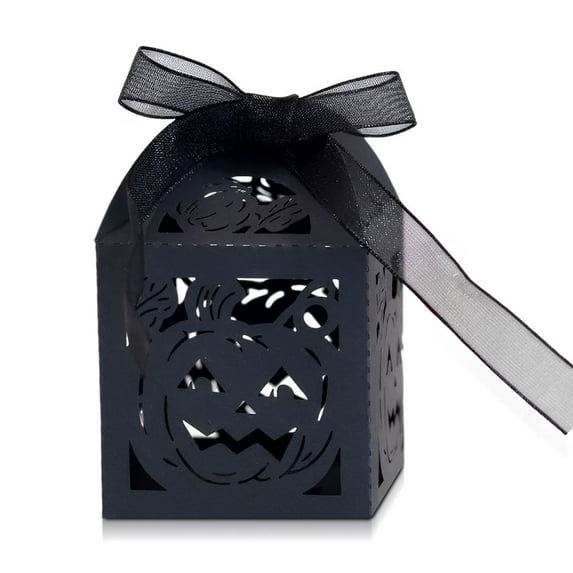 50Pcs Halloween Candy Box Gift Boxes Hollow Design Halloween Party Square Black Candy Box 5x5x8cm