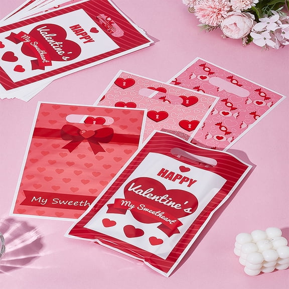 50Pcs Heart Plastic Packaging Bags Rectangle Cartoon Pouch Cat Pink Party Favor Bags Packaging Accessory for Retail and Boutiques