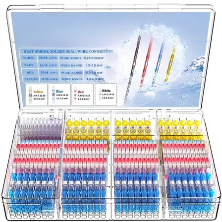 50Pcs Heat Shrink Solder Seal Wire Connectors Kit, Waterproof Butt Connector Heat Shrink Electrical Terminals, for Marine Automotive Boat Truck