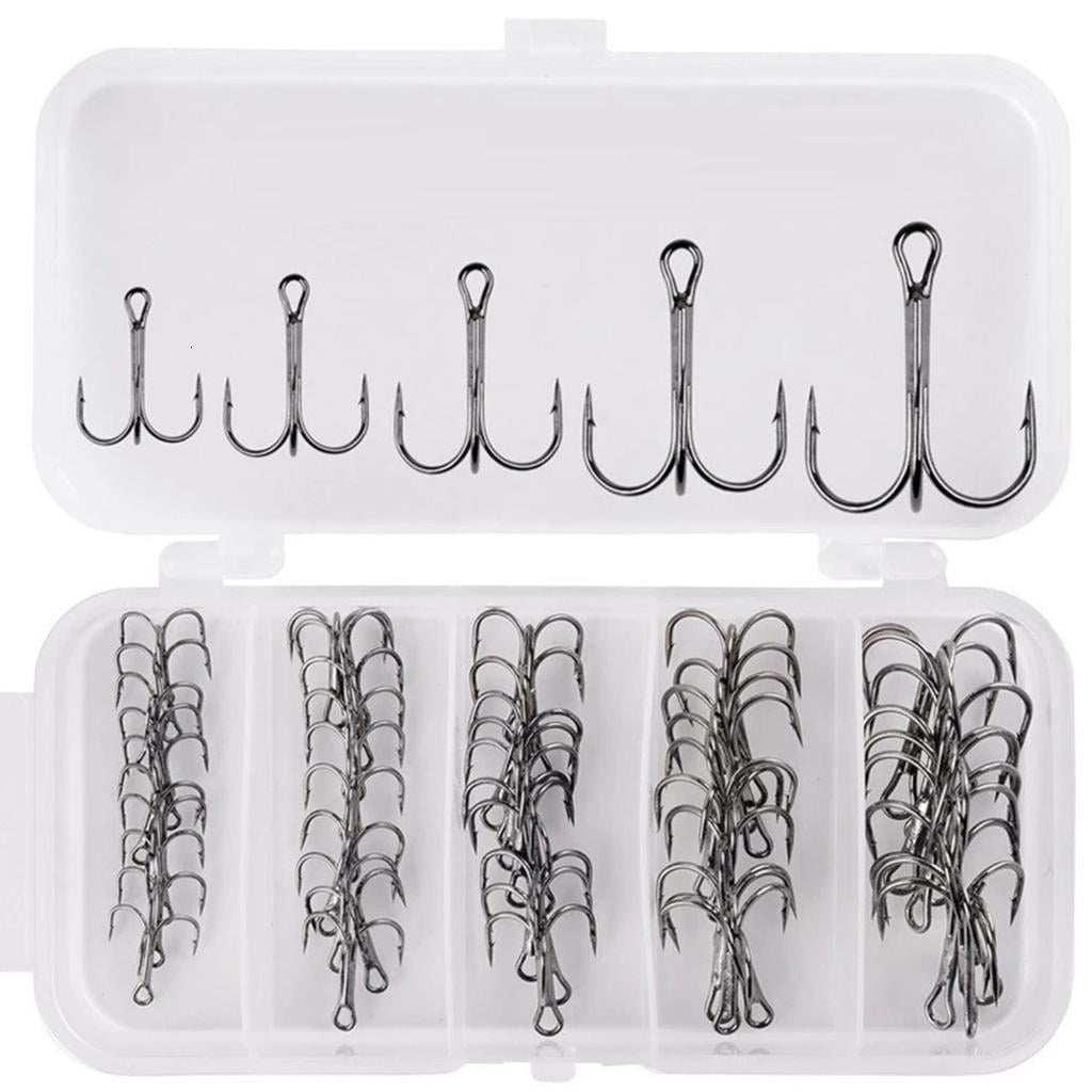 10-Pack High Strength Treble Hooks - Barbed, Sharp Round Bend Hooks For Bass & Saltwater Fishing