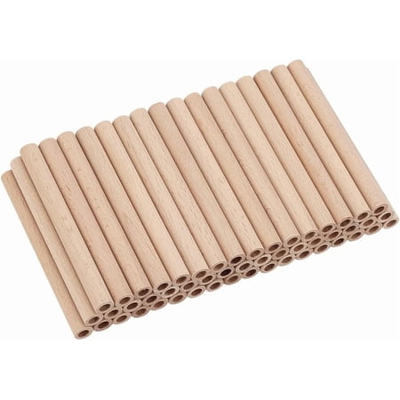 50Pcs Hollow Wood Sticks 3.9x0.4 Inch Wheat Color Column Shape Natural Wooden Dowel Rod with 6mm/0.2inch Hole Unfinished Beech Wood Rods for DIY Crafts Arts Projects Wheat DIY