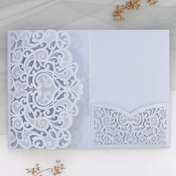50Pcs Hollowed Floral Wedding Invitations Folding Paper Invitation Lace Greeting Cards for Wedding Festival