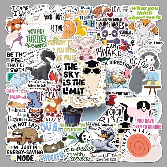 50Pcs Holographic Funny Animal Quote Stickers, Waterproof Laser Vinyl Meme Decals for Laptops, Journals, Phones, Water Bottles and Teen Gifts