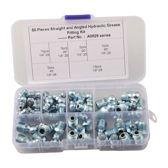 50Pcs Hydraulic Nickel Plating Grease Nipple Set 45/90/180 Degree, 1/4" 1/8" Grease Nipple Set Includes 45°, 90°, And 180° Angle