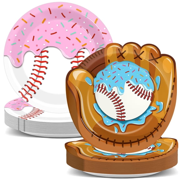 50Pcs Ice Cream Drip Baseball Paper Plates Sports Birthday Party Decorations 9 Inch Baseball Ice Cream Theme Dinner Plates Disposable Tableware for Birthday Team Celebration Game Day Supplies Y114