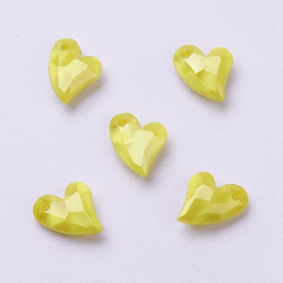 50Pcs Imitation Pearl Acrylic Heart Pendants Heart Pendants Charms Faceted Pendant Decoration Yellow Jewelry Findings