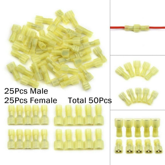 50Pcs Insulated 12-10AWG Wire Crimp Terminals Male Female Nylon Spade Connectors