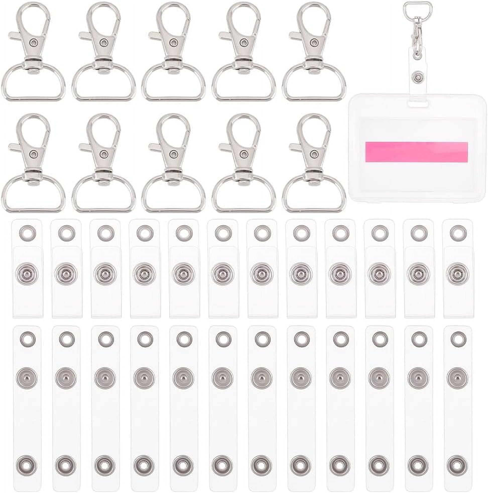50Pcs Iron D Rings Swivel Clasps with 50Pcs PVC Retractable Badge Reel Strap Platinum 38x24x6mm