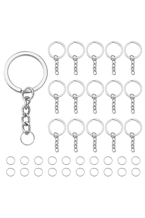 50Pcs Iron Split Key Rings with 50Pcs Iron Open Jump Rings Platinum 49mm Ring: 25x2mm Chain Link: 8x5mm
