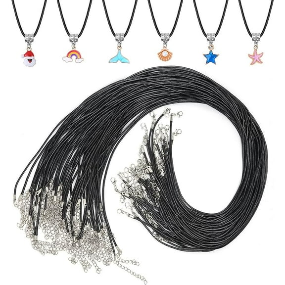 50Pcs Jewelry Making Supplies, Leather Necklace Cord, 18" Black 1.5mm Braided Waxed Necklace Cord with Lobster Claw Clasp for DIY Jewelry Making Accessories