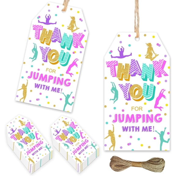 50Pcs Jump and Bounce Birthday Party Thank You Tags, Thank You for Jumping with Me Gifts Tags Jump Theme Hanging Paper Tags Labels for Boys Girls Birthday Party Favors