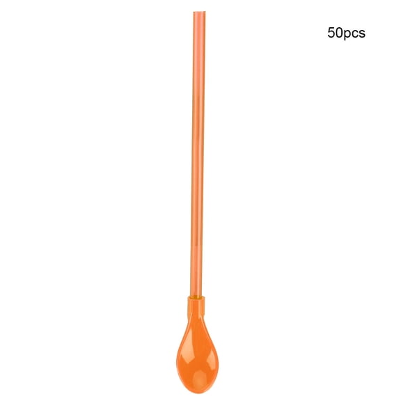 50Pcs Kitchen Tool Dual-use Drinking Straw Spoon Integrated Stirring Straw Spoon (Orange)